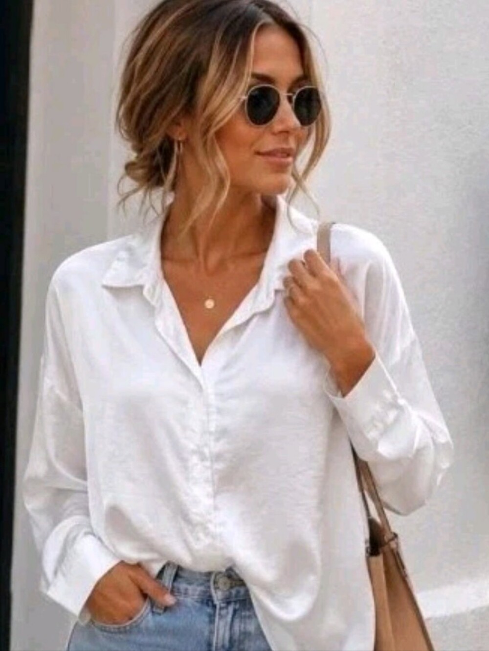 Zara Viscose Blouse Shirt Buttons White Long Sleeve Collared Size XL Top Women's